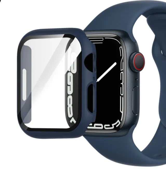 PC tempered film Apple Watch case with tempered glass front and PC back shell in multiple colours