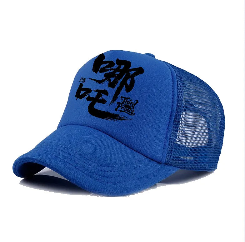 Men's polyester baseball cap shown in multiple colour options including black, blue, and white
