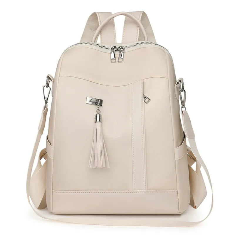 Large soft PU backpack in black with multiple pockets and internal mobile phone storage