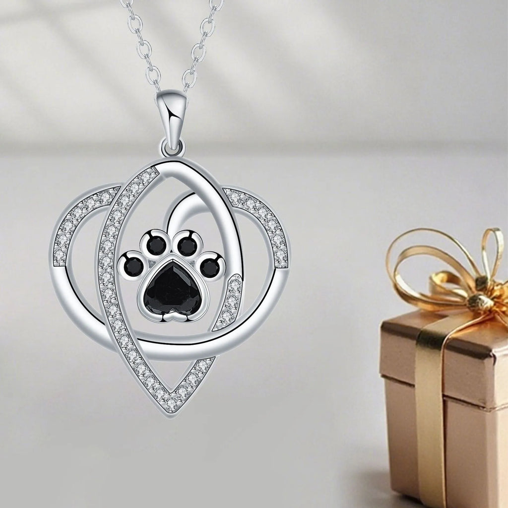 Women's copper necklace with dogs and cats paw footprints pendant on cross chain