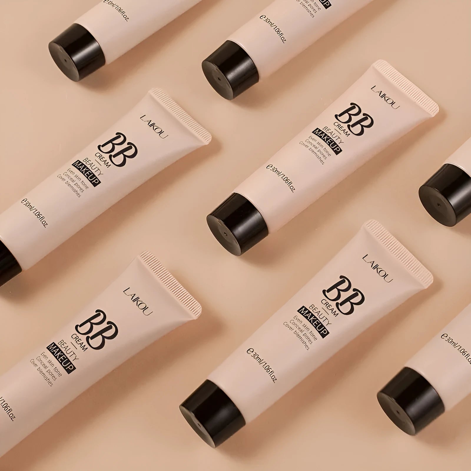 30ml tube of Natural Makeup BB cream in nine shades from Ivory White to Brown.