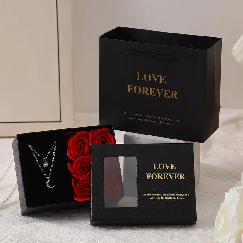 Korean style soap rose gift set with six flowers in presentation box