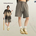 Men's heavy retro shorts in pure cotton terry fabric with batik colour options and loose street fashion style