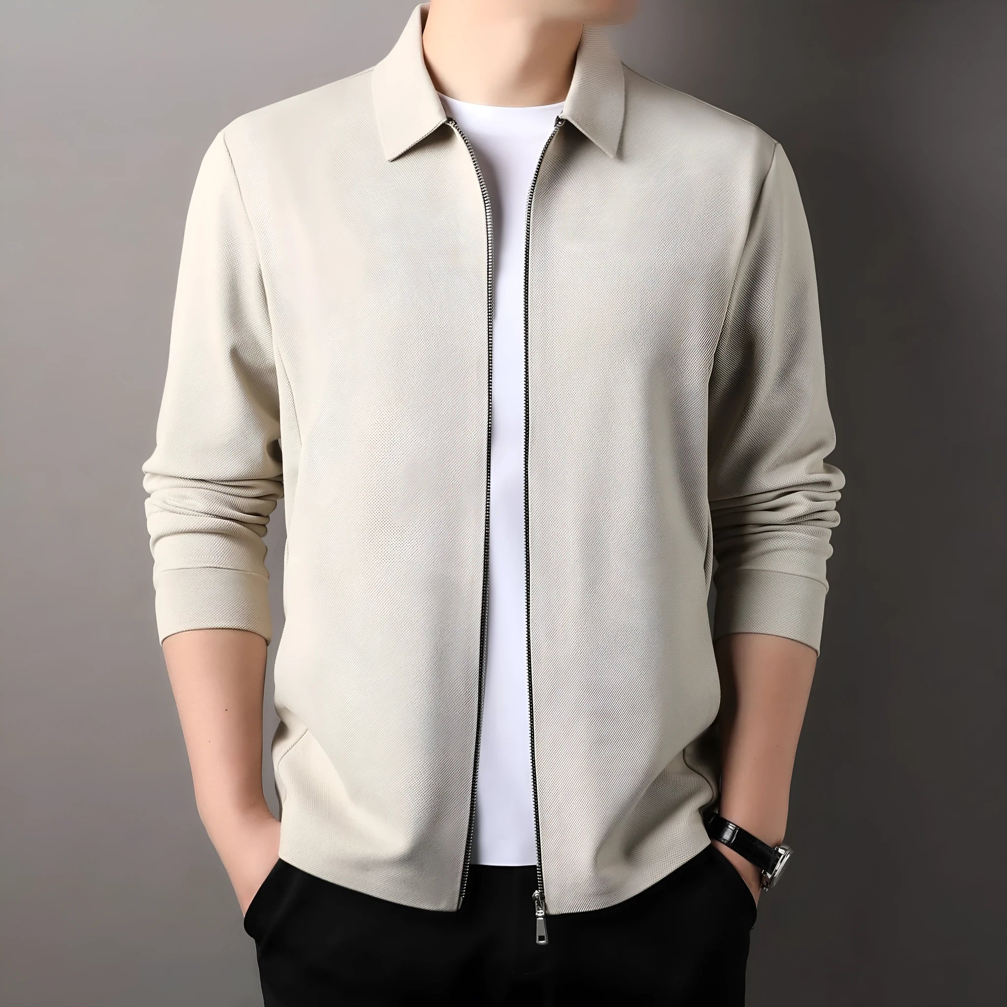 Men's polyester business jacket with straight hem in black, dark grey or apricot colours