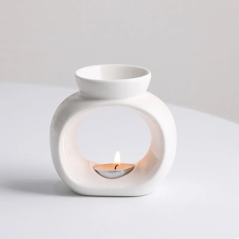 White single colour glaze porcelain Nordic style aromatherapy stove ornaments on table