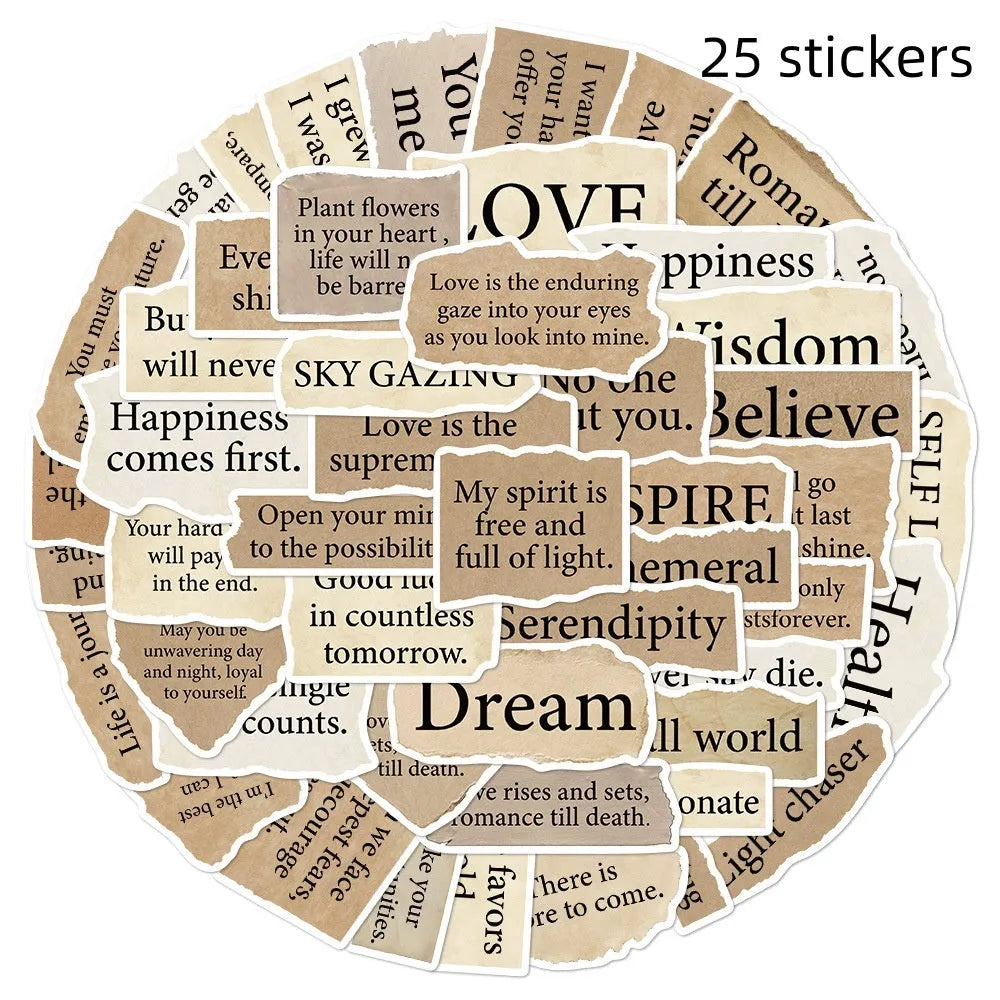 25-piece tear English design PVC laptop stickers in matte and glossy finishes