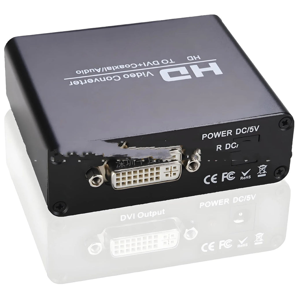 Black HDMI to DVI converter with Coaxial 35 audio output port and 1.5 metre cable