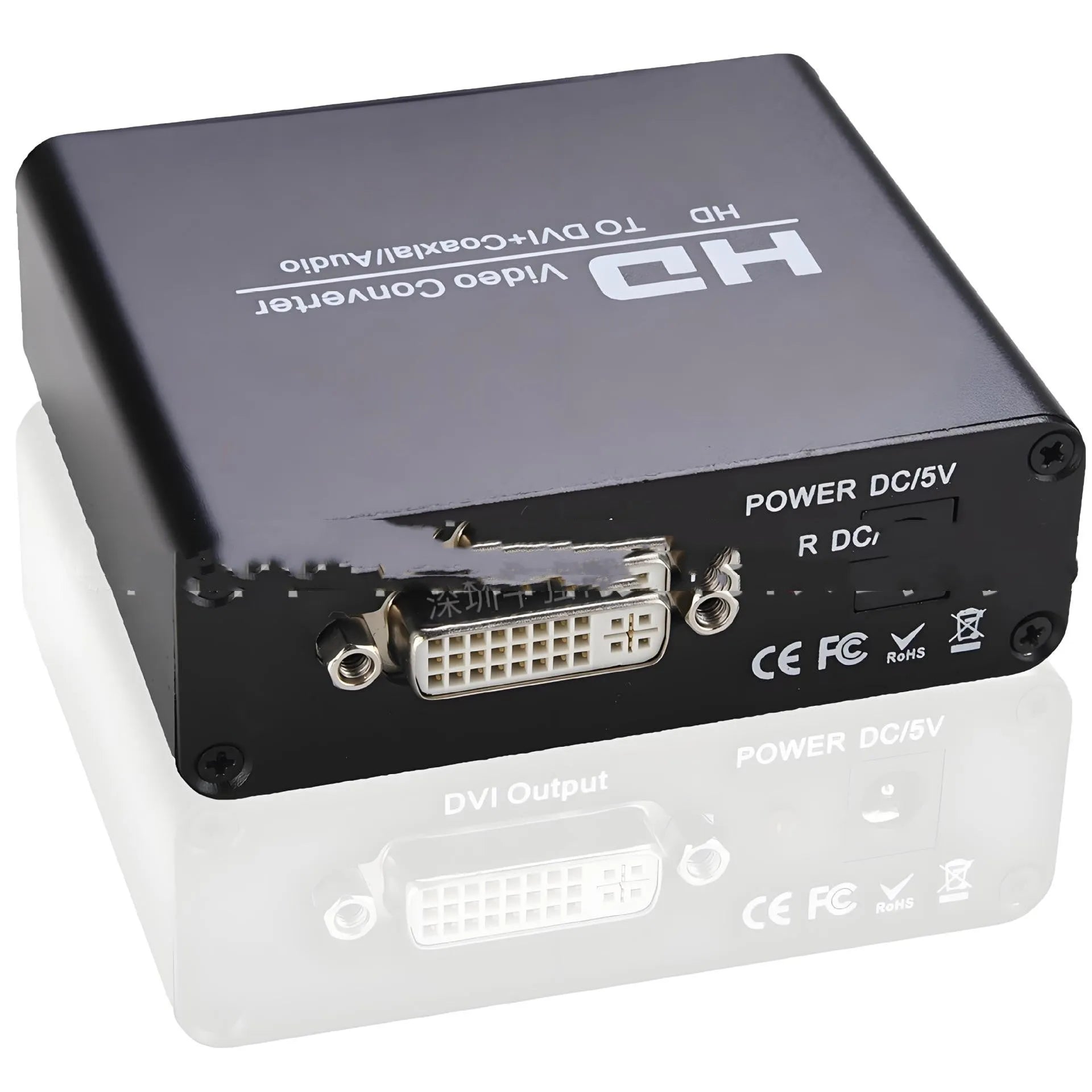 Black HDMI to DVI converter with Coaxial 35 audio output port and 1.5 metre cable
