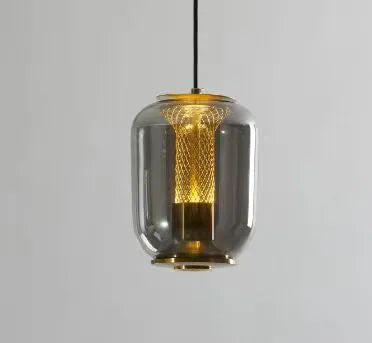 Minimalist Nordic chandelier in smoky grey, cognac, or transparent colour, 16cm diameter by 20cm height
