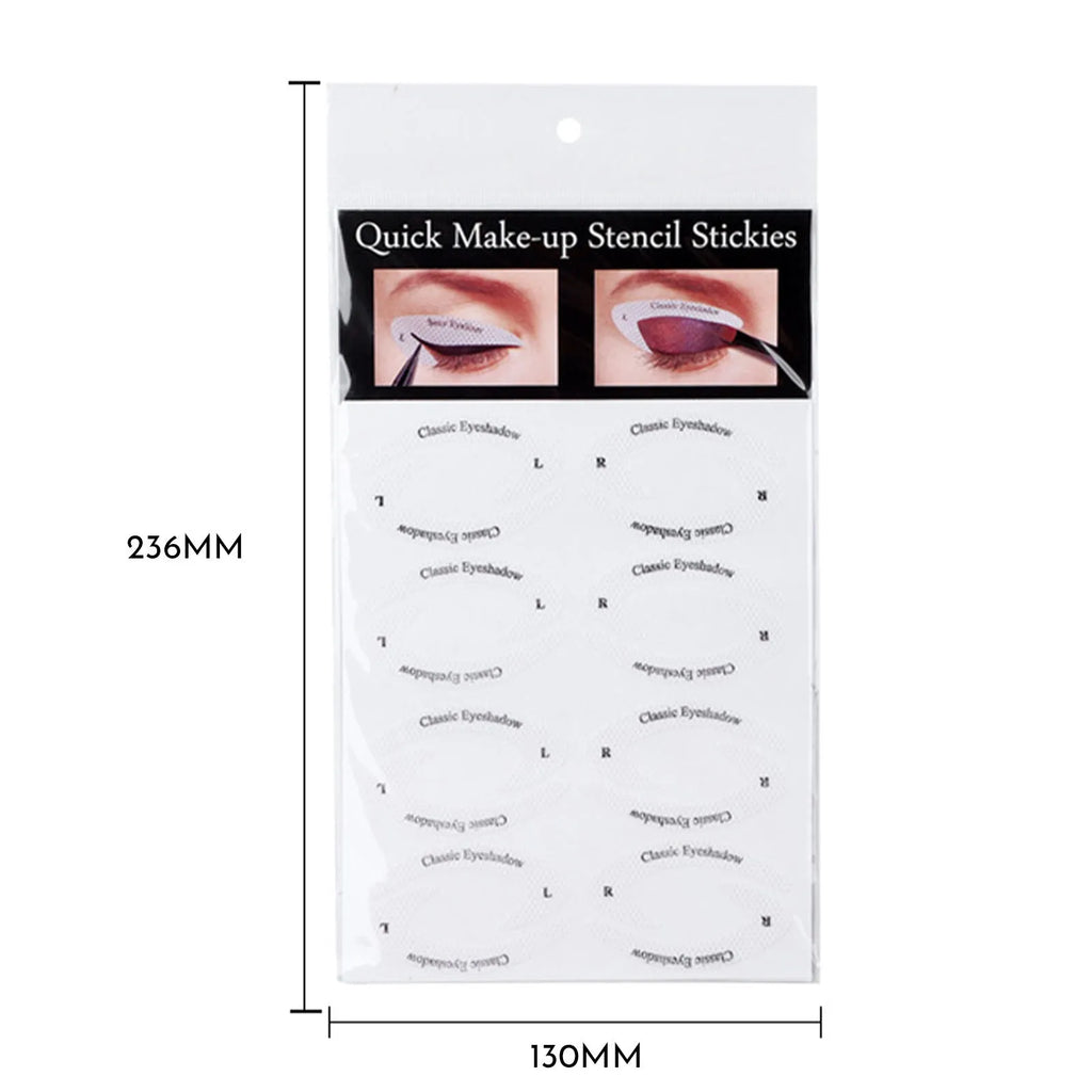Four reusable eyeliner sticker templates for eye makeup application on pink background