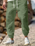 Men's straight-leg cotton summer trousers with elastic waistband in multiple colour options