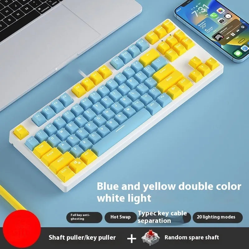 87-key mechanical gaming keyboard with dual-colour keycaps and hot-swappable switches