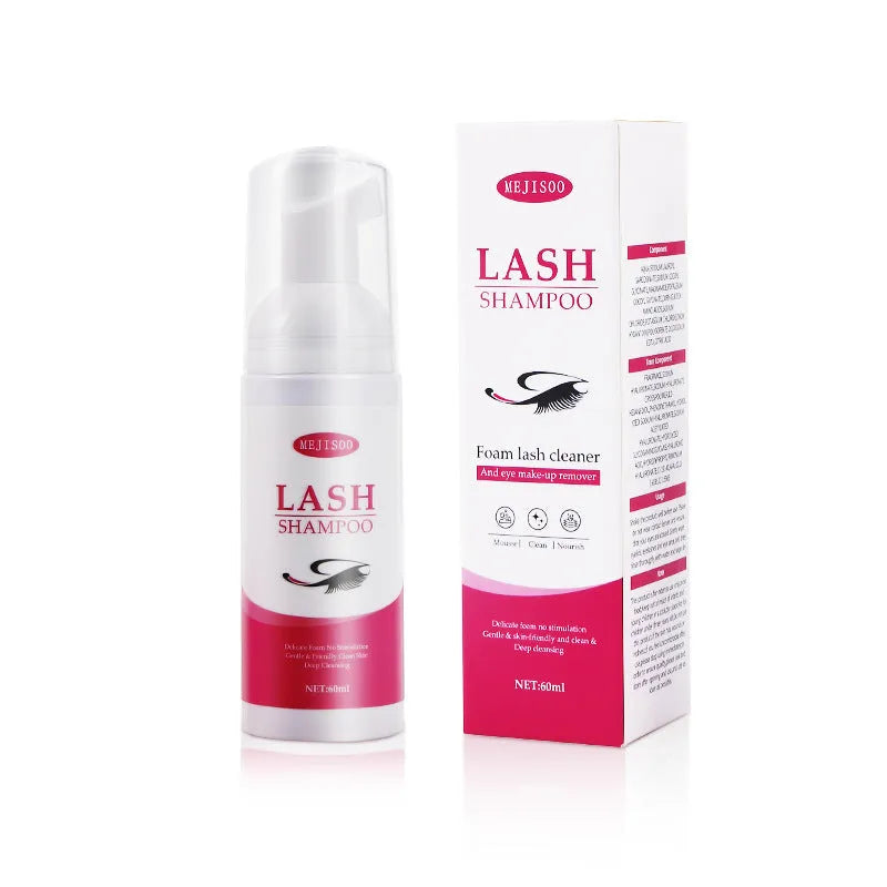 60ml eyelash cleaning mousse bottle measuring 3.7cm by 13.5cm