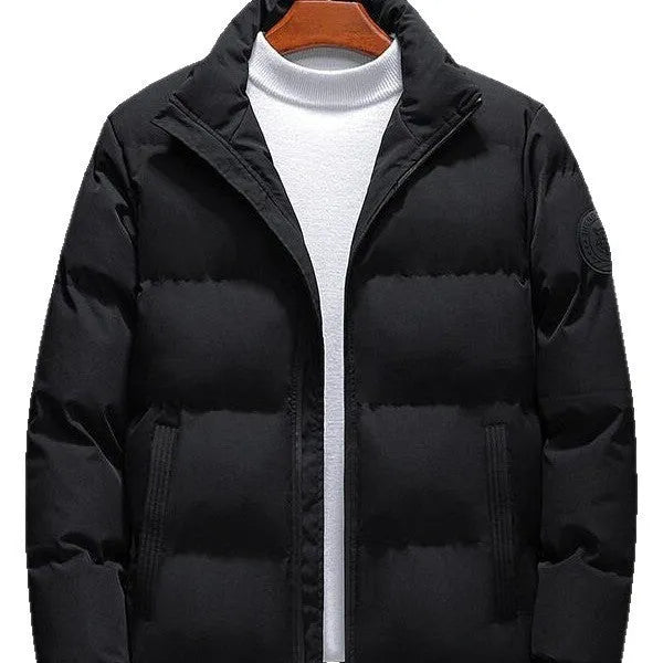 Men's casual Korean-style cardigan cotton-padded coat jacket in green, polyester fibre winter outerwear