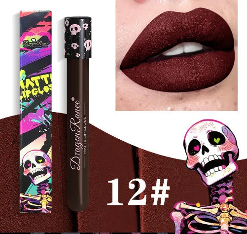 Halloween creative makeup retro matte gold silver lip gloss in test tube skull packaging