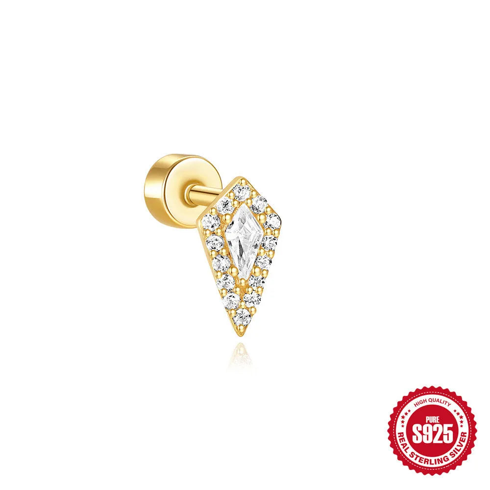 S925 sterling silver flat column thread geometric ear bone stud in a gold tone finish.
