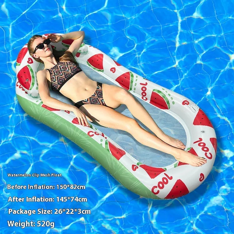 PVC inflatable floating row pool lounge in gradient sequin blue-purple wave design with canopy