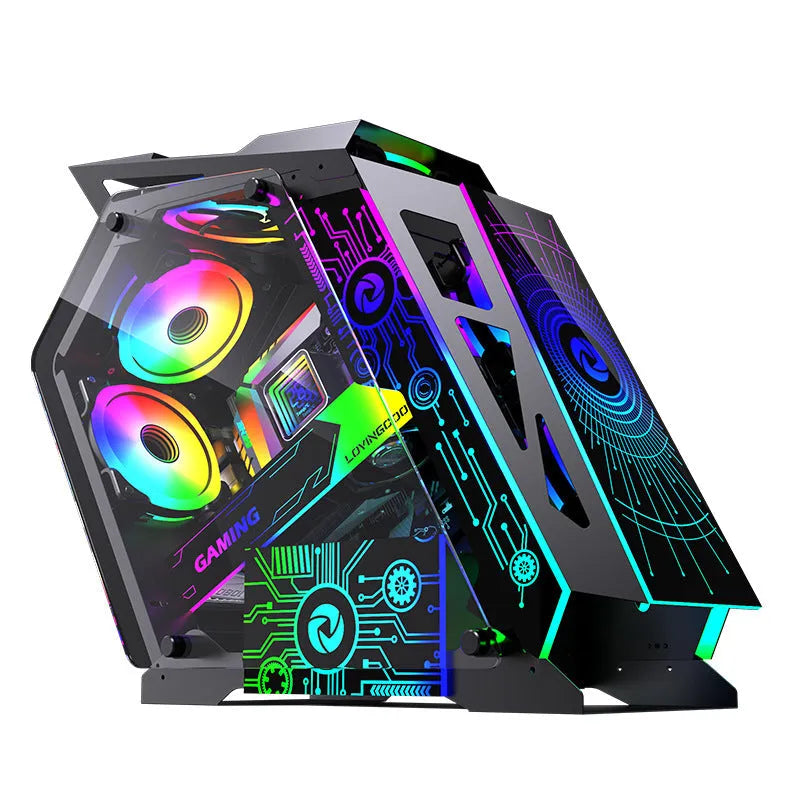 Table-type bare metal e-sports PC chassis with optional RGB fan lighting on SECC board construction