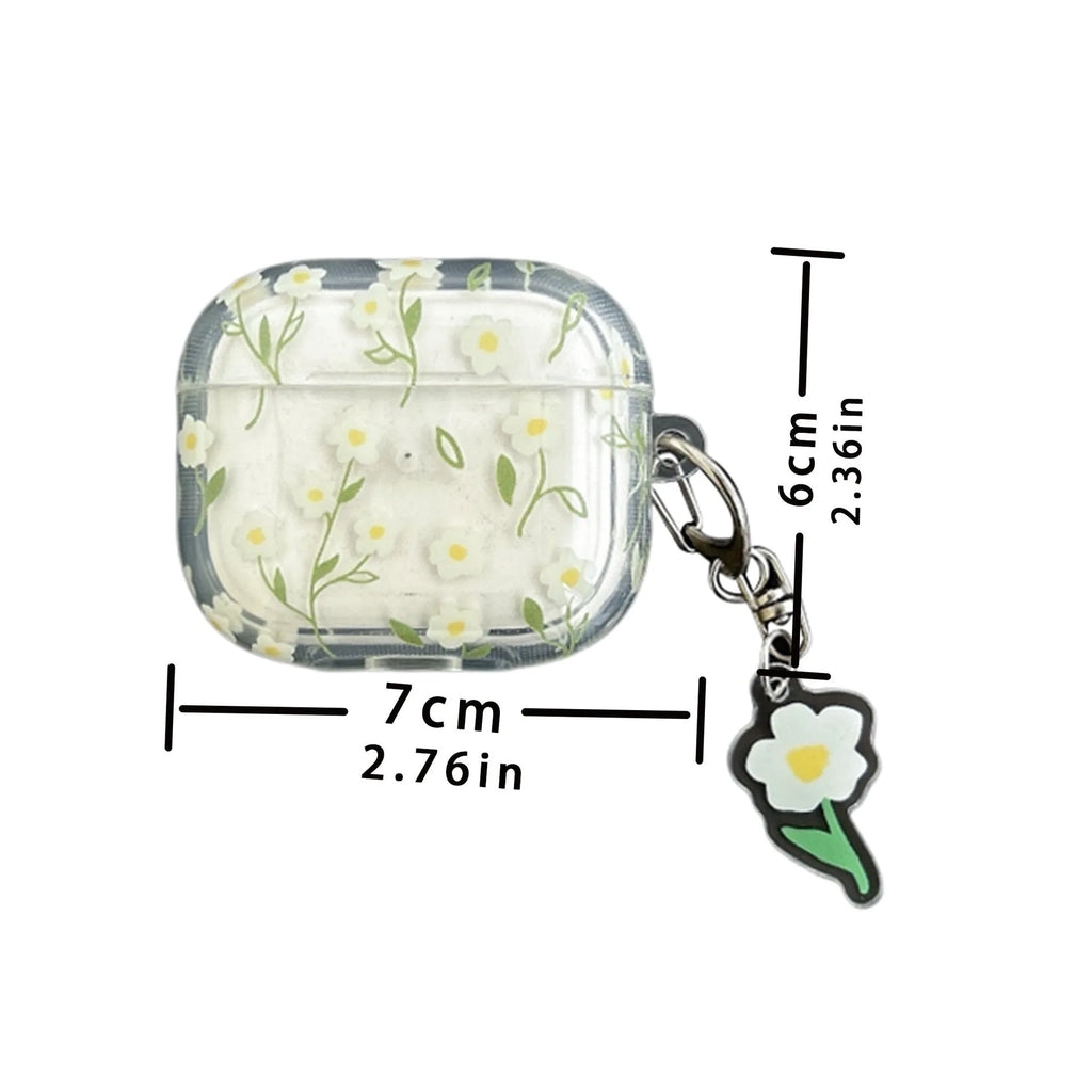 White floral transparent TPU protective case for Apple AirPods charging case.