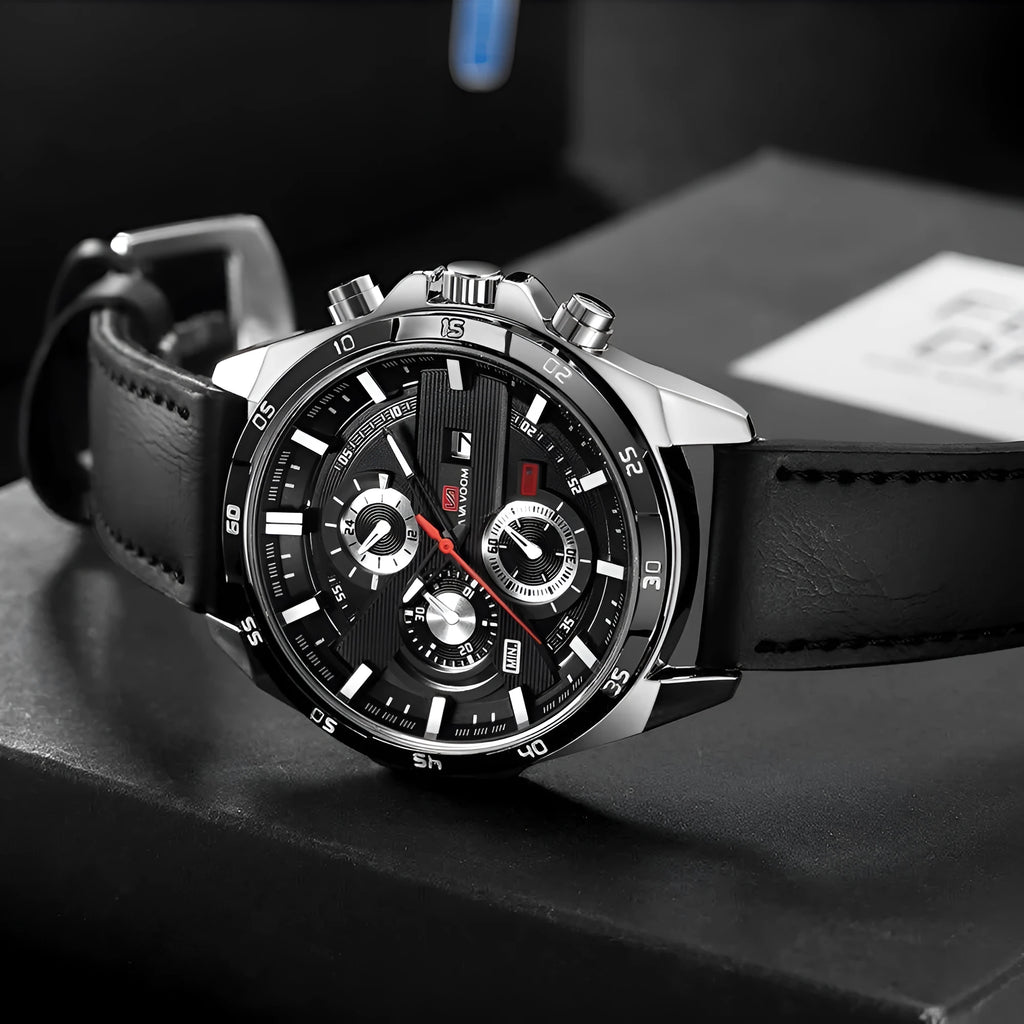 Men's casual quartz watch with waterproof construction and calendar function in multiple colour options