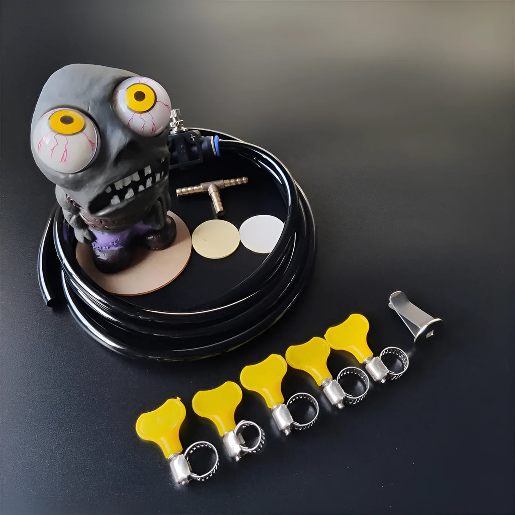 Turbo car explosive eye doll ornament kit with pressure valve and installation components