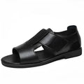 Men's black and brown casual Roman-style sandals with open toe and rubber sole.