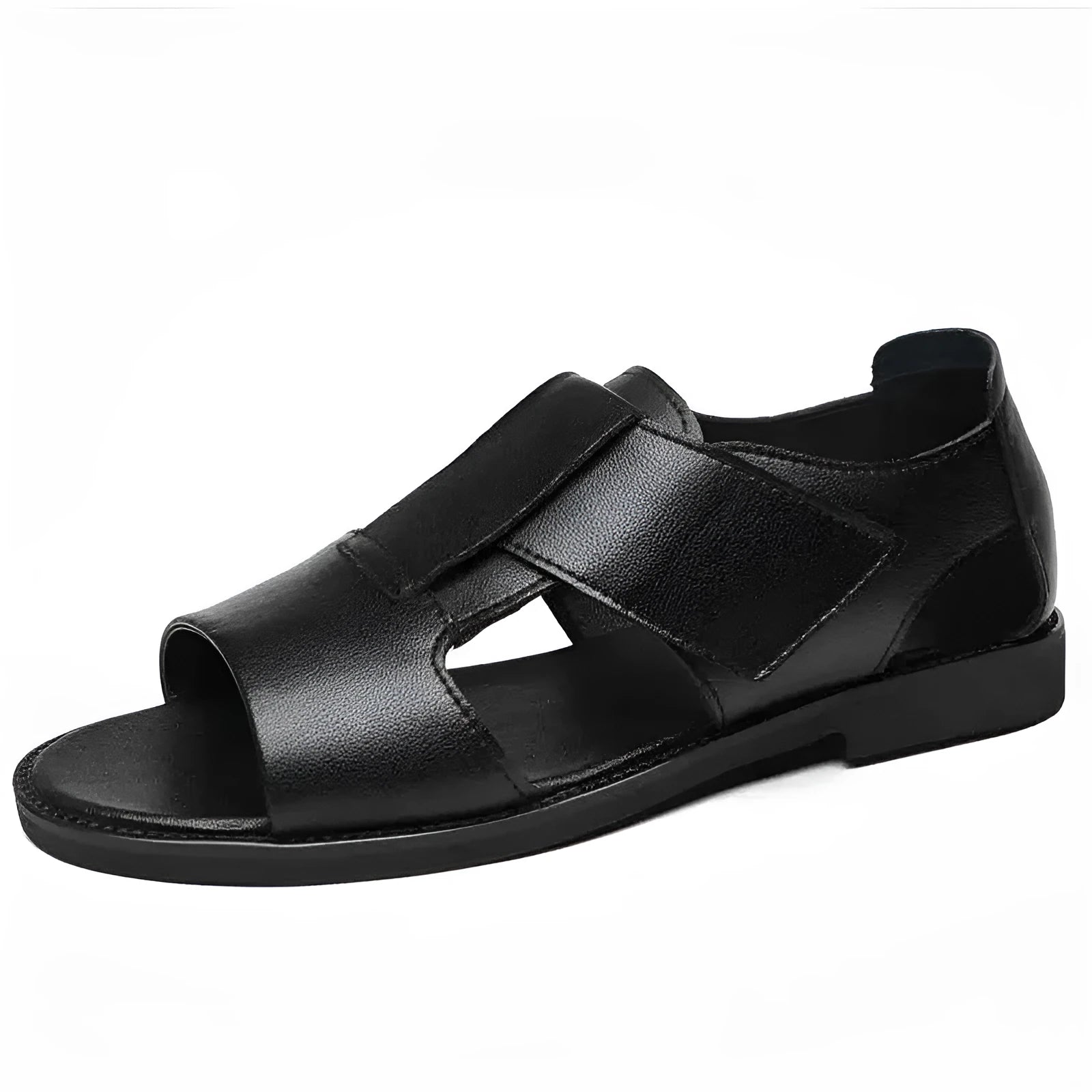 Men's black and brown casual Roman-style sandals with open toe and rubber sole.