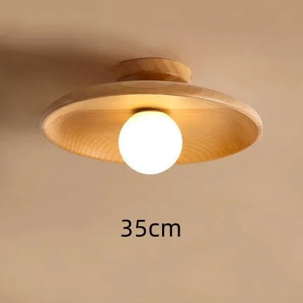 Minimalist solid wood and glass ceiling lamp in a walnut colour finish
