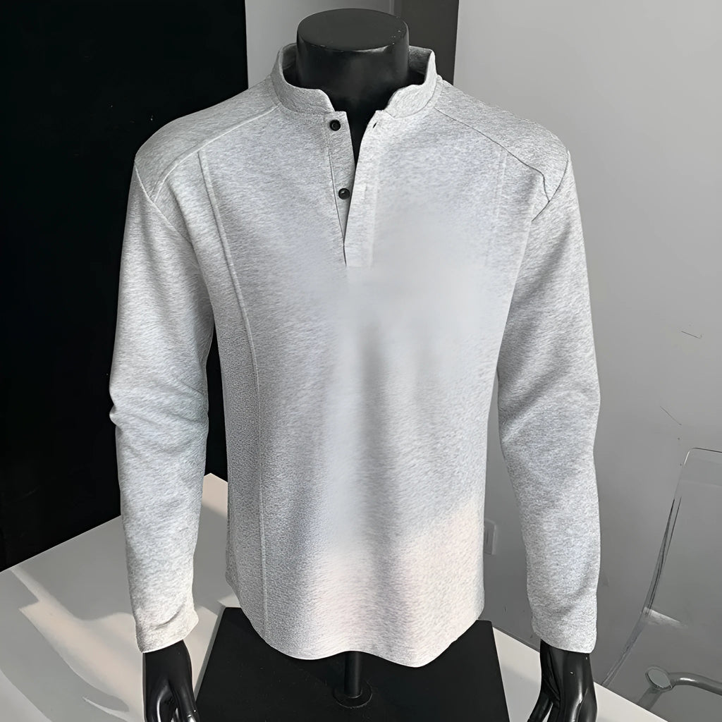 Men's patchwork shoulder polo shirt with stand-up collar in loose fit