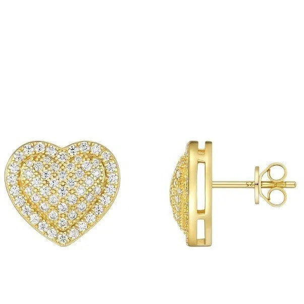 Golden heart-shaped moissanite stud earrings on S925 silver with gold plating