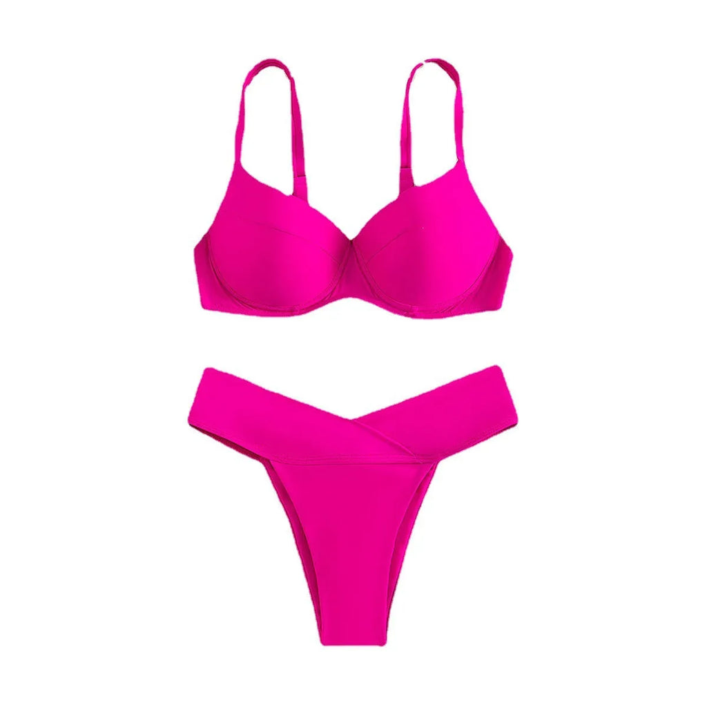 Solid colour bikini swimsuit with briefs style and polyester lining in fluorescent colours