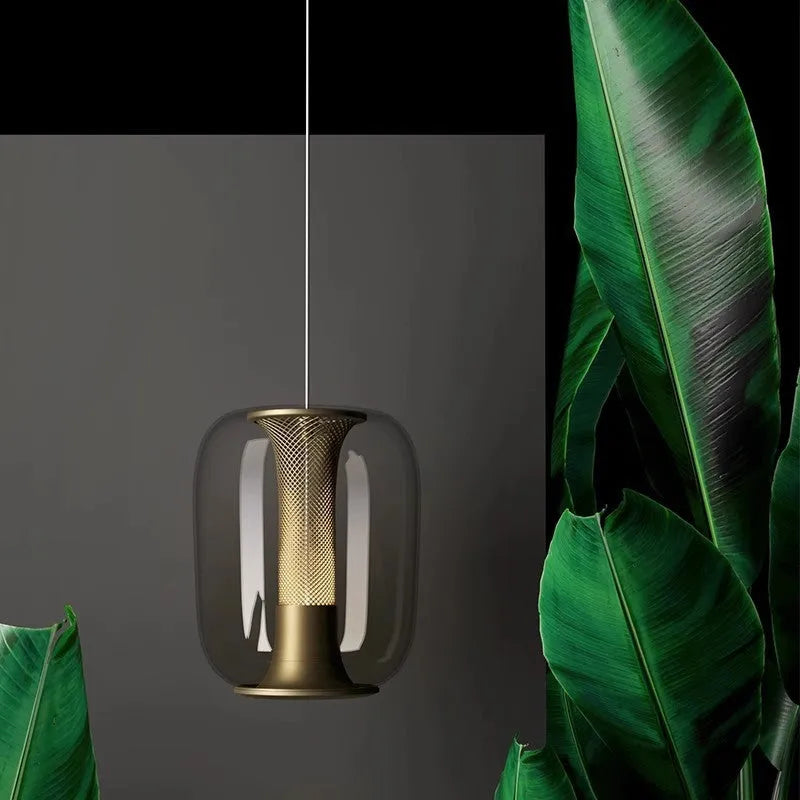 Minimalist Nordic chandelier in smoky grey, cognac, or transparent colour, 16cm diameter by 20cm height