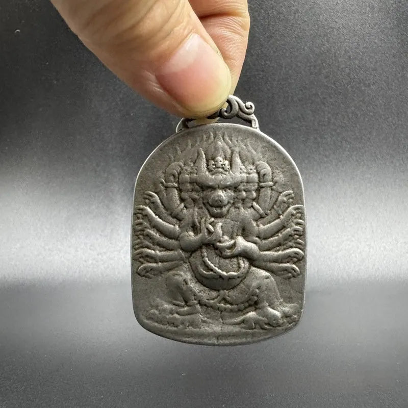 Chinese style geometric iron wall pendant with Aryaacalanatha Yamantaka colour decorative hanging