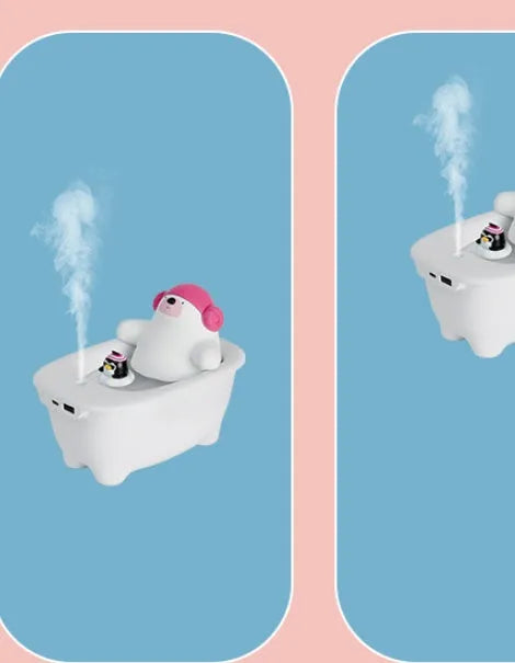 White bear-shaped USB air humidifier with 550ml water tank on desk