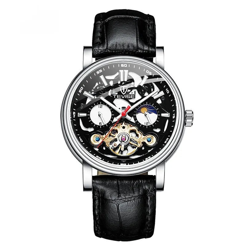 Men's tourbillon mechanical watch with luminous hands and waterproof casual design