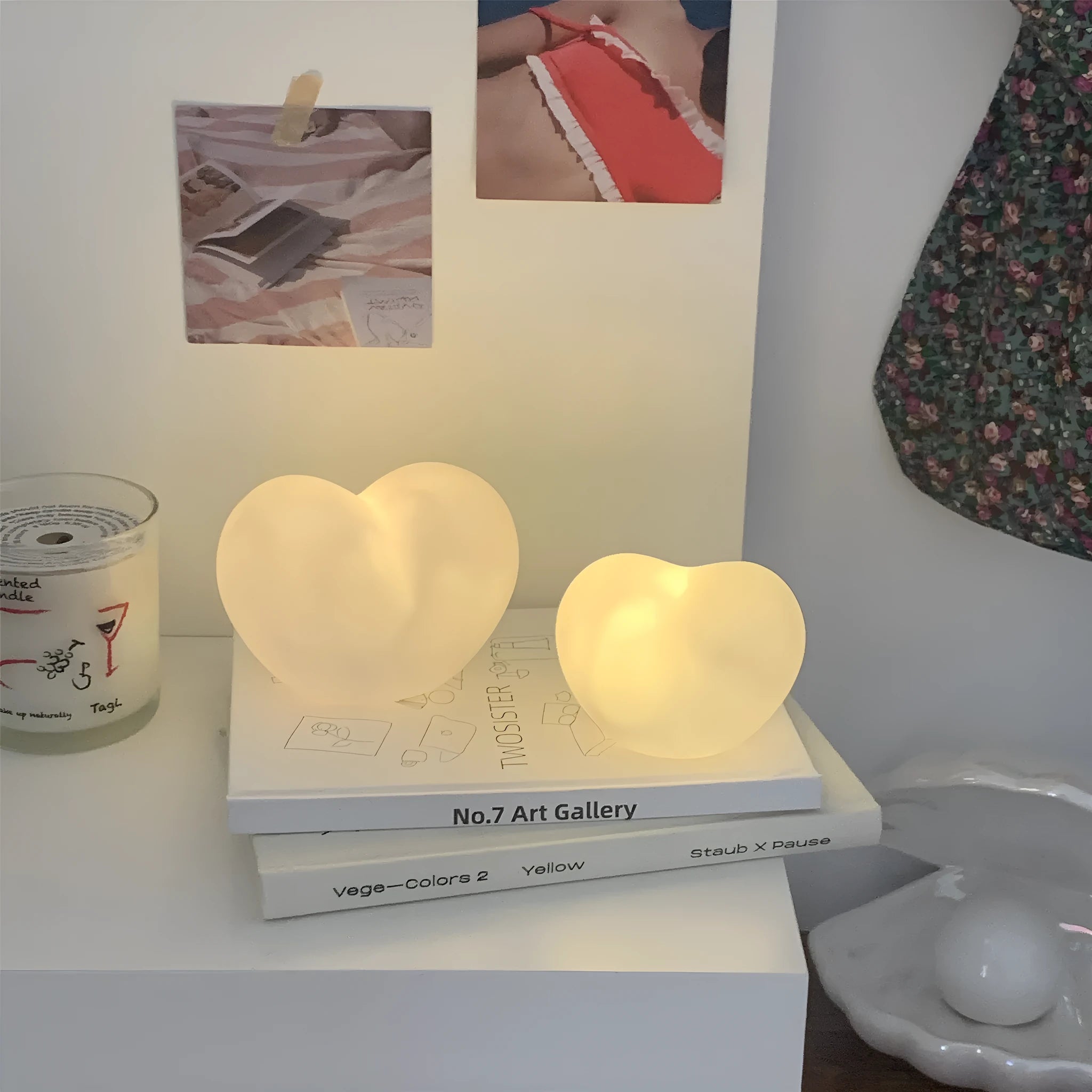 White or pink vinyl atmosphere lamp in trumpet or tuba design with warm glowing light