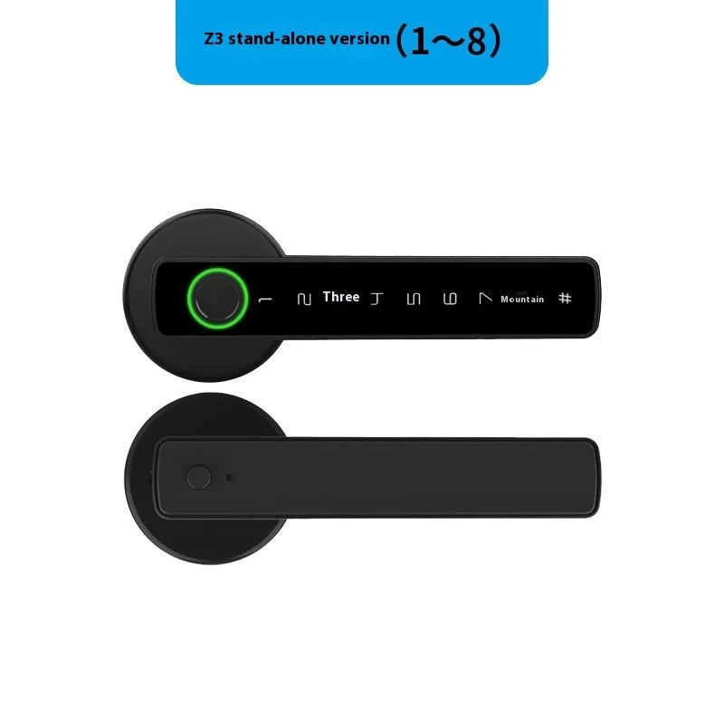 Black spherical handle smart door lock with fingerprint scanner and keyhole for wooden interior doors