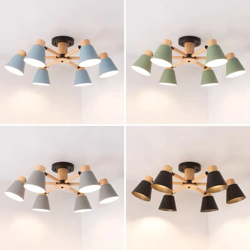 Nordic Creative Isn Macaron ceiling lamp with ironwood construction in multiple colour options