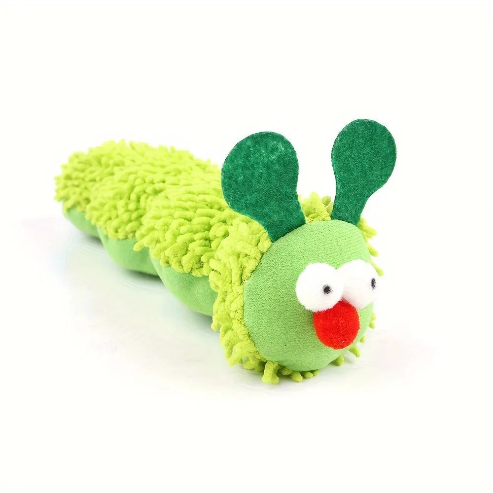 Green interactive plush cat toy pillow with sports attachments, measuring 24cm long