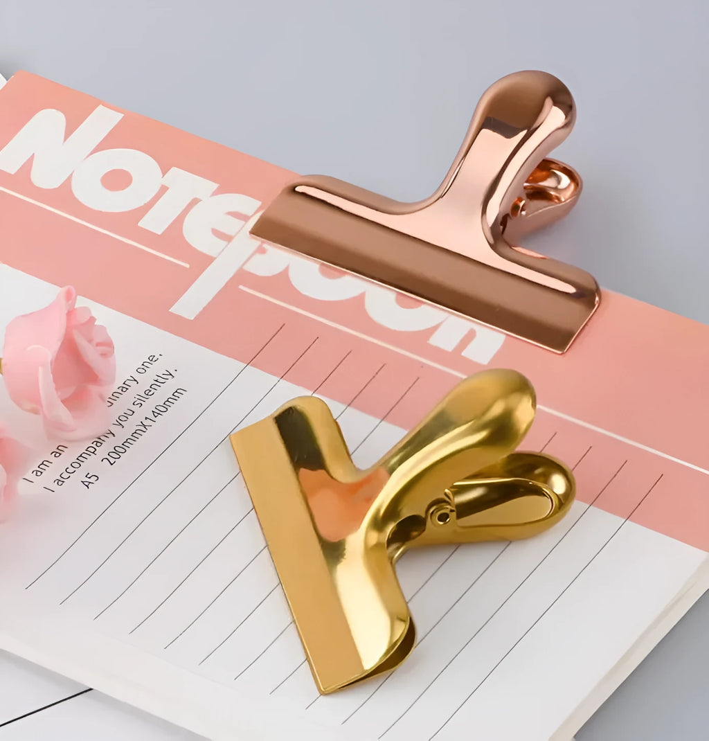 Gold stainless steel dovetail clip on office documents, 7.6x6cm size, vacuum-plated finish