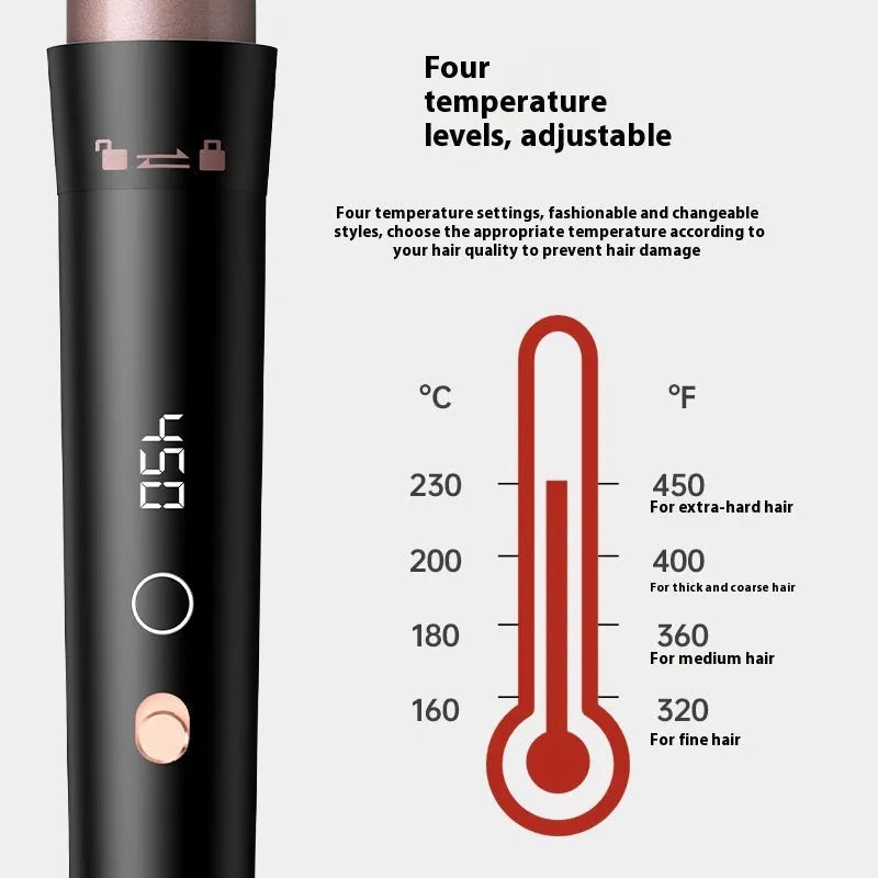 Rose gold tube replacement hair curler with negative ion technology and LCD display screen