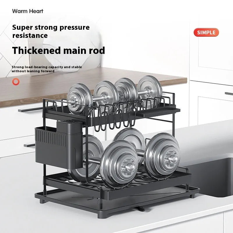 White carbon steel kitchen storage rack with removable draining tray and double-layer design