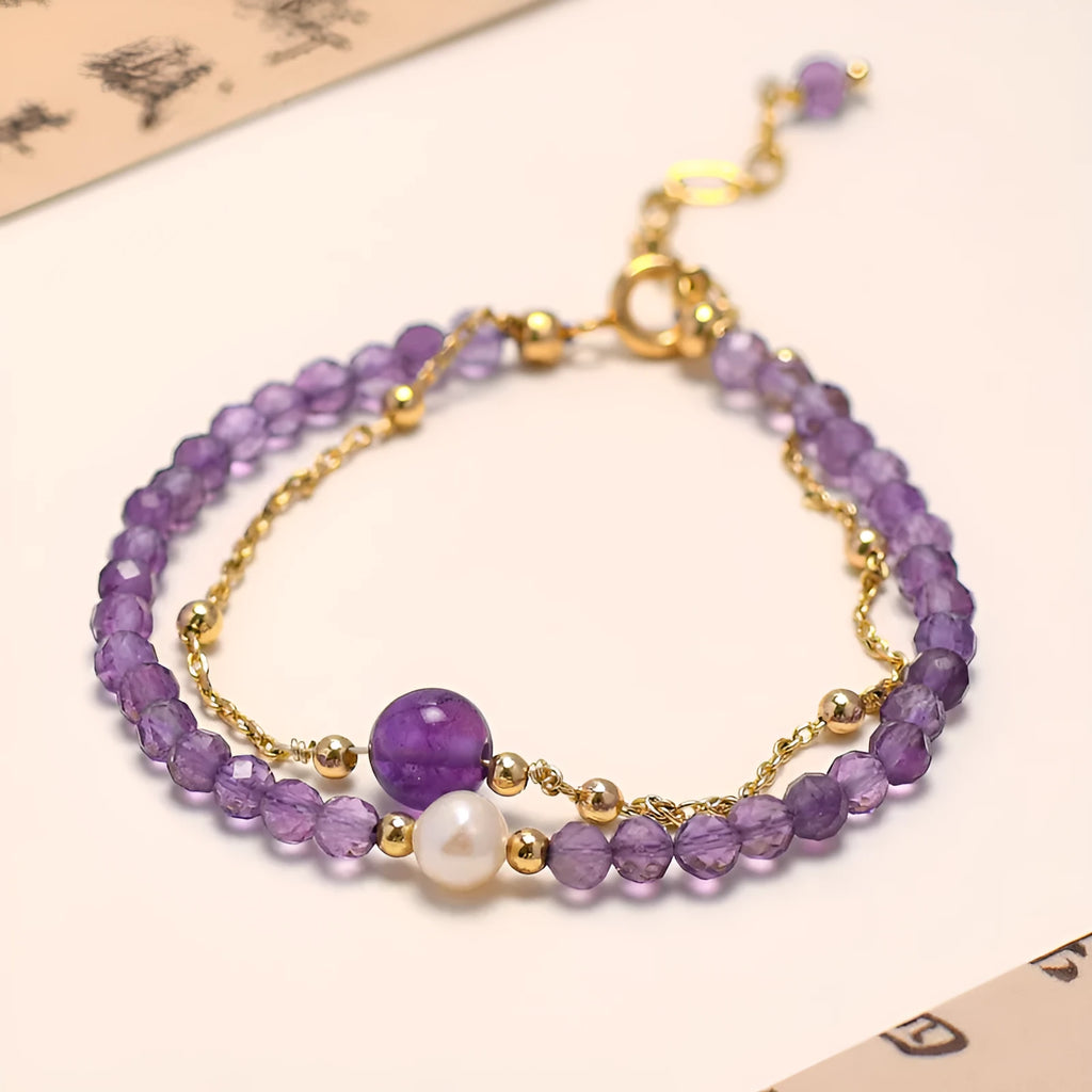Purple amethyst crystal bracelet with diamond-shaped stones in Chinese style design for women