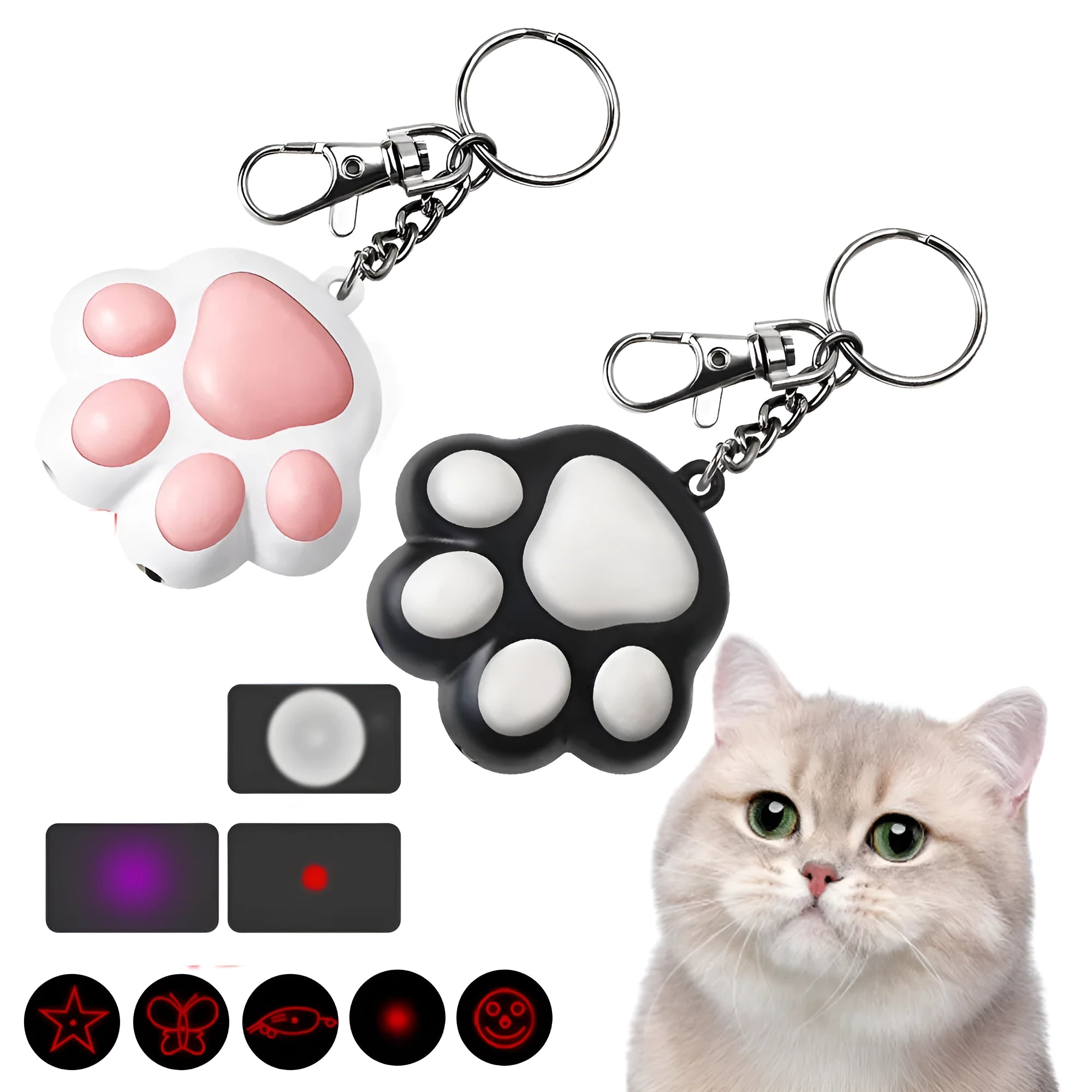 USB rechargeable infrared teaser toy for cats with keychain light function in black or pink