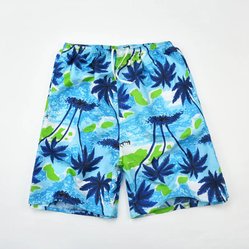Men's printed five-point swimming trunks with floral pattern in polyester fabric