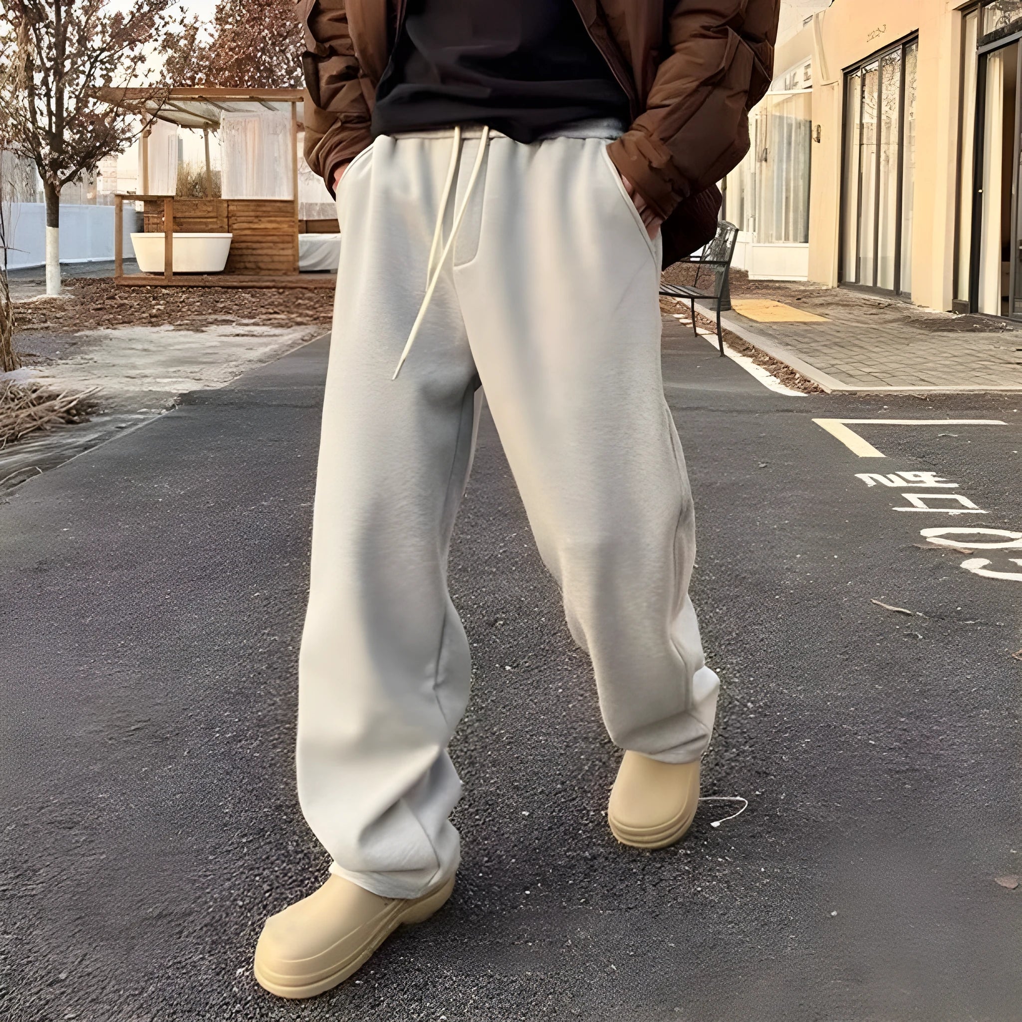 Men's American retro casual sweatpants in black, elastic waist, loose fit, cotton fabric, sizes M L XL