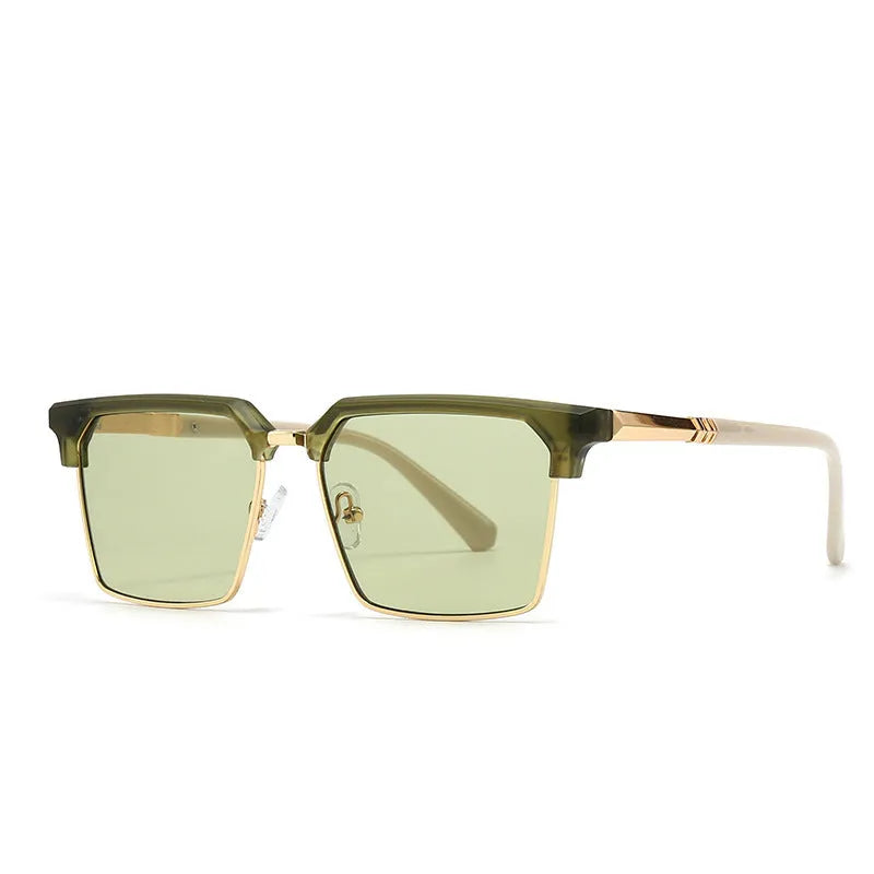 Men's square plastic sunglasses in box style, shown in one of six colour options.