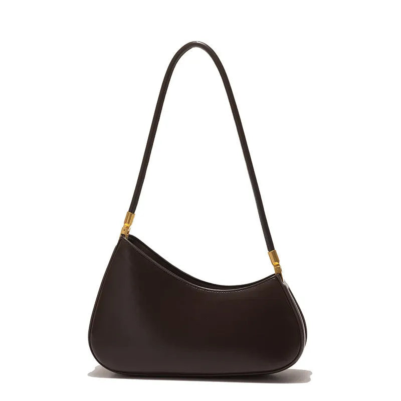 Women's oval retro underarm bag in PU leather with single strap and sewing line detailing