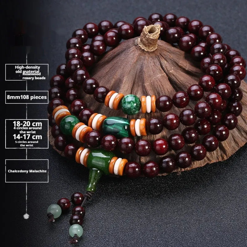 Men's rosewood bracelet with 108 beads showing lapis lazuli stone design option