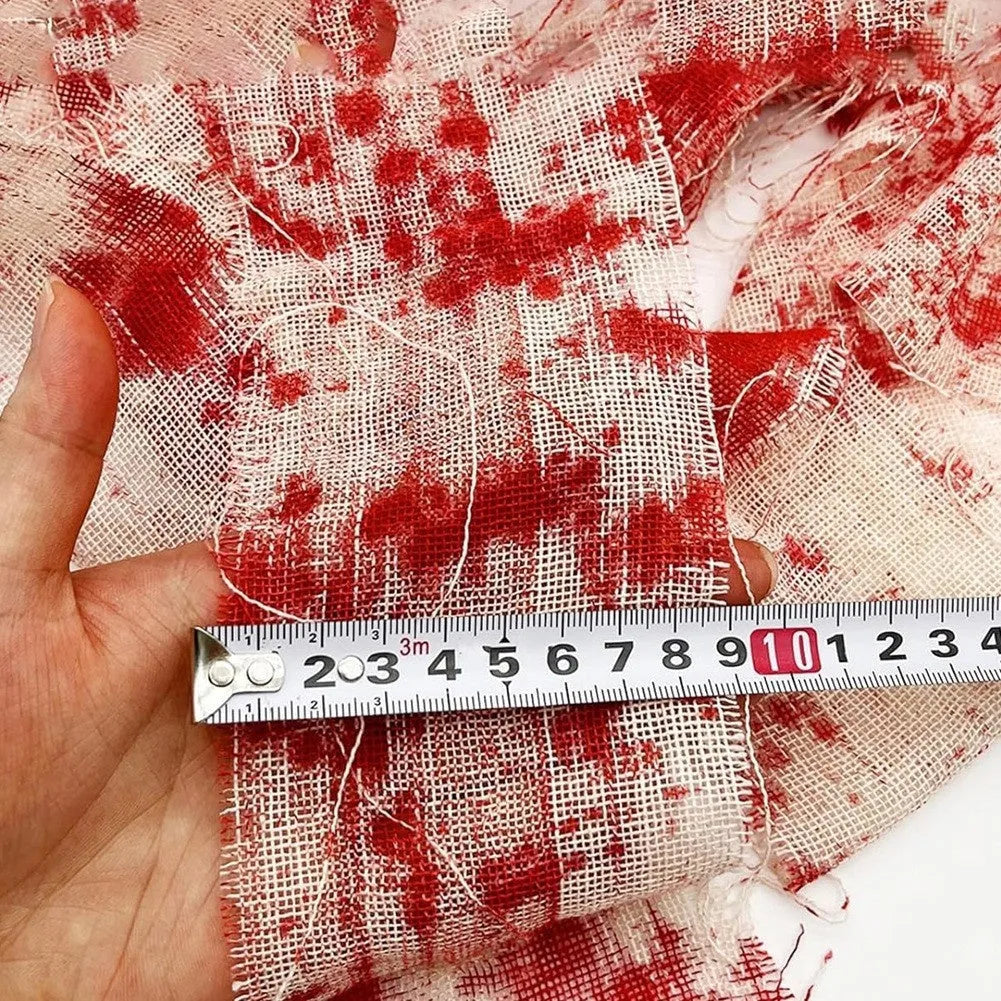 Halloween bloody cloth gauze bandage roll showing 8cm width and polyester material texture